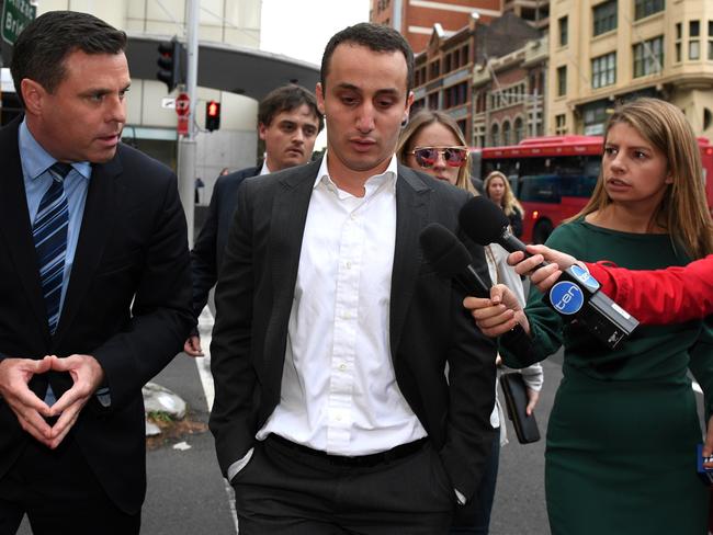 Luke Lazarus leaves the Downing Centre District Court today after the decision.