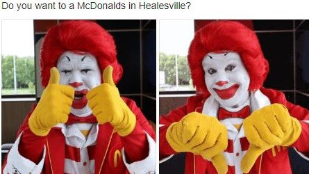 A poll surveying community response to a McDonald's in Healesville.