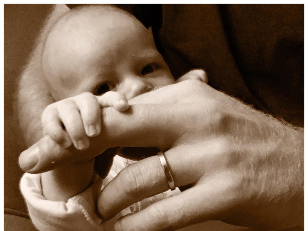 Last year, Meghan Markle and Prince Harry released this photo of the then six-week-old Archie Mountbatten-Windsor to mark Father's Day. This year they were silent. Picture: @SussexRoyal Instagram.