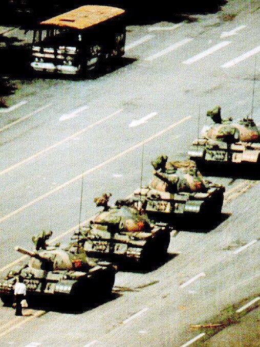 She is being compared to the Chinese man that stood in front of four army tanks in Tiananmen Square in 1989. Picture: Supplied.