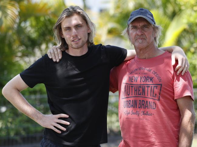 Beau Williams and his father Brian Williams who lost their home in the fires. Fires in Noosa. Pic Peter Wallis