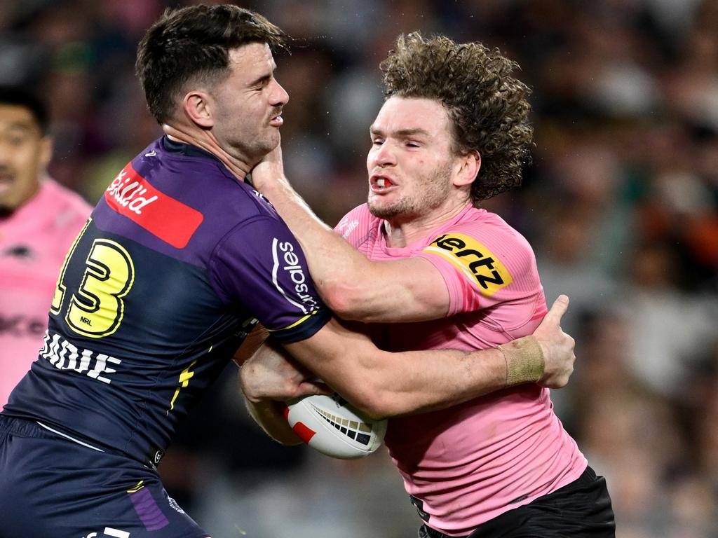 Liam Martin takes on the Storm defence. Picture: Getty Images