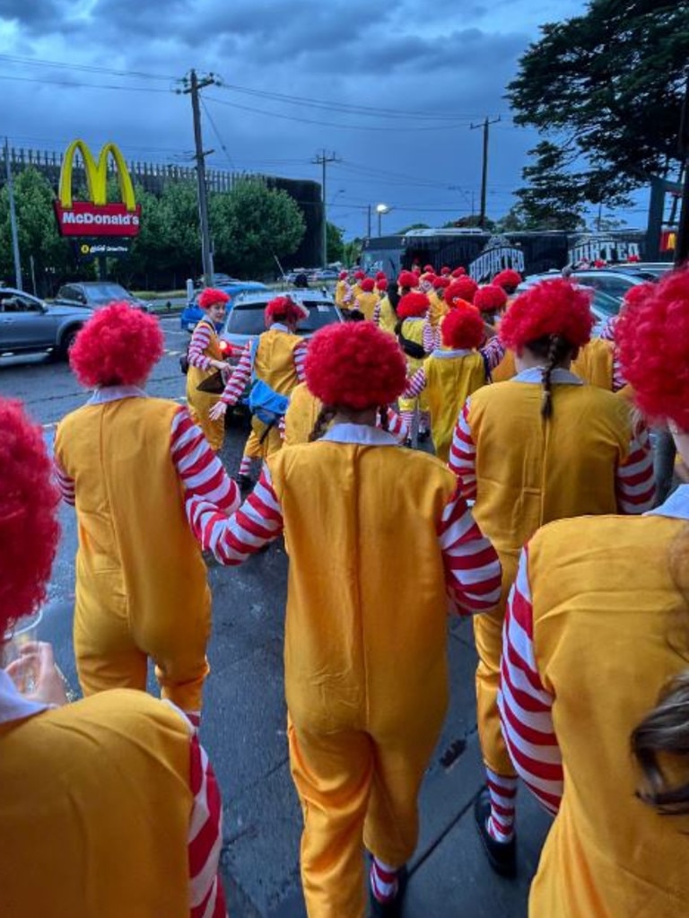 The Sacre Coeur students donned the iconic Ronald McDonald outfits. Picture: TikTok/@sacbalz