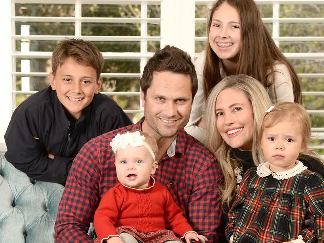 21/9/2015 Gavin Wanganeen, whose wife Pippa is expecting their third child, Children are Back L-R teenage kids Tex,11, and Mia ,14, from a previous marriage, Front L-R younger children Lulu, 9mths and and Kitty,2.Photo Dave Cronin