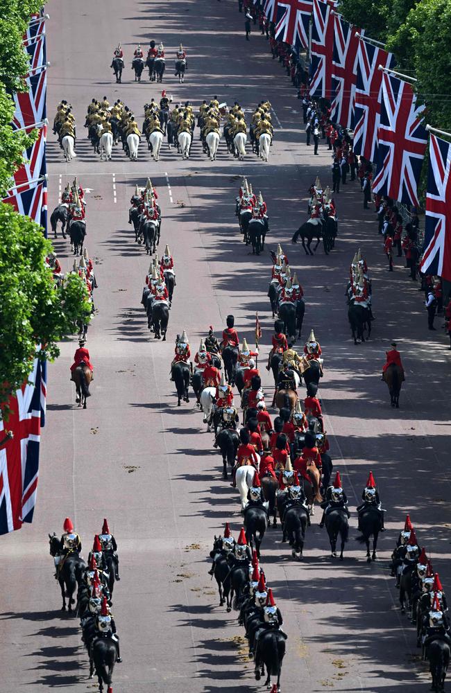 Brigade major James Shaw leads members of the Household Cavalry to Horseguards Parade to take part in the Queen's Birthday Parade, the Trooping the Colour. Picture: AFP