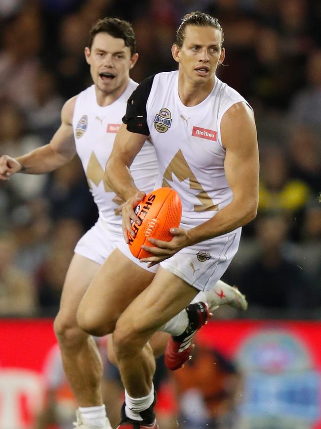 Dockers skipper and reigning Brownlow winner Nat Fyfe in action for the All Stars.