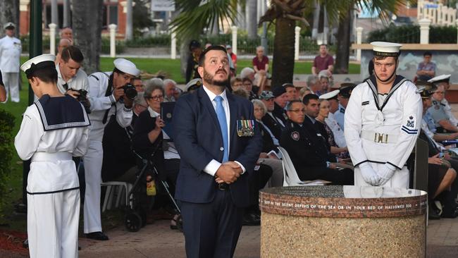Commemoration dawn service for 80th anniversary of the Battle of the Coral Sea at Anzac Park, Townsville. Member for Herbert Phil Thompson. Picture: Evan Morgan