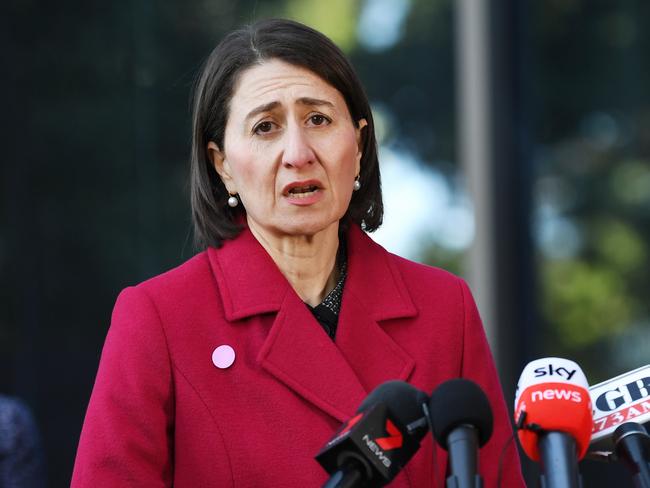 Premier Gladys Berejiklian speaks to the media. Picture: AAP.