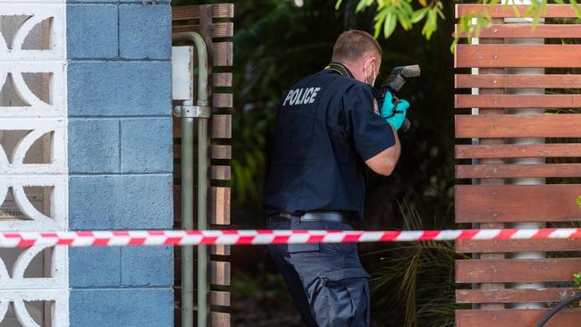 The crime scene at the Casa on Gregory after an explosion at 2.45am at one of the units. Picture: Che Chorley