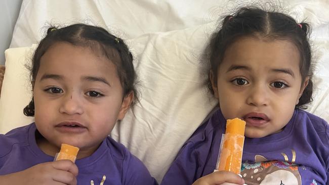 Ella and Lavenia in hospital while Lavenia was receiving treatment in 2024. Photo: Contributed
