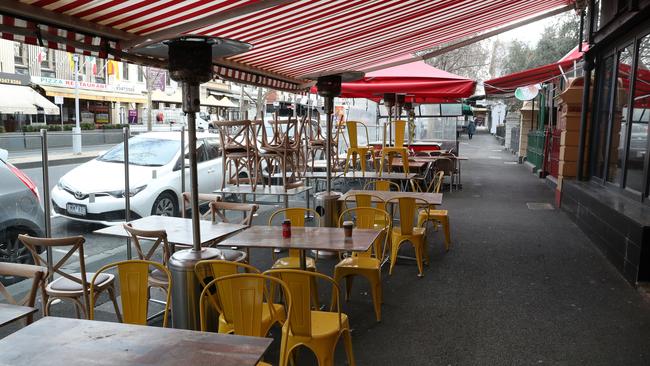 A deserted Lygon St in Carlton during the lockdown. Picture: David Crosling