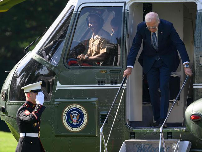 US President Joe Biden steps off Marine One to meet with the US hostage negotiating team before hitting the campaign trail with VP Harris. Picture: AFP