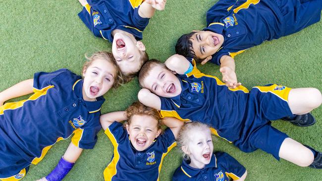 Prep students from St Peter's Church, Caboolture (clockwise from left) Ava Powell, Jack Walters, Karter Runge, Corbin Sylvester, Lauren Holmes and Lorelei Proctor, Tuesday, June 9, 2020 - Picture: Richard Walker