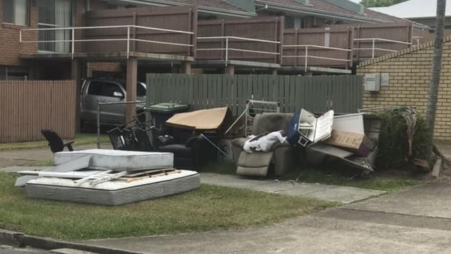 Dumped rubbish on the kerb in Carina. Picture: Facebook