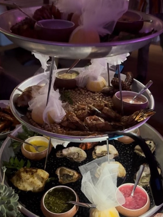 Seafood tower at Adriana rooftop bar and restaurant at the Movenpick Resort and Spa Jimbaran Bali.