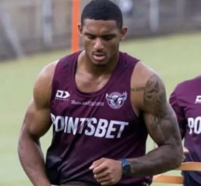 Bulked-up Manly winger Jason Saab.