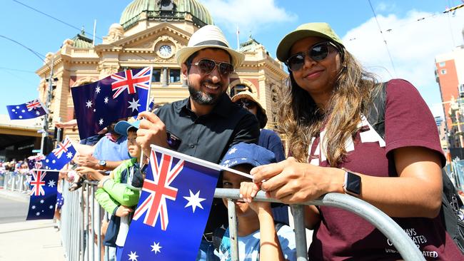 Onlookers watch the Australia Day parade celebrations.