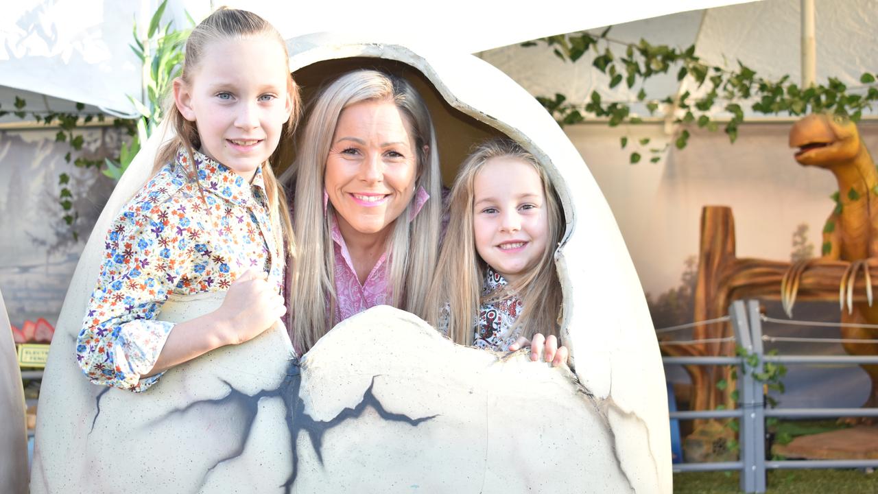 Arista, Sonya, and Mahli Quod of Proserpine enjoyed the dinosaurs display at Show Whitsunday on Friday. Picture: Kirra Grimes