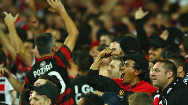 Wanderers fans celebrate after a goal. (Getty Images)