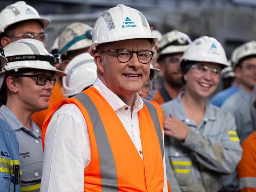 Prime Minister Anthony Albanese during a visit to the Rio Tinto Boyne Smelters in Gladstone this week. Picture: Paul Beutel