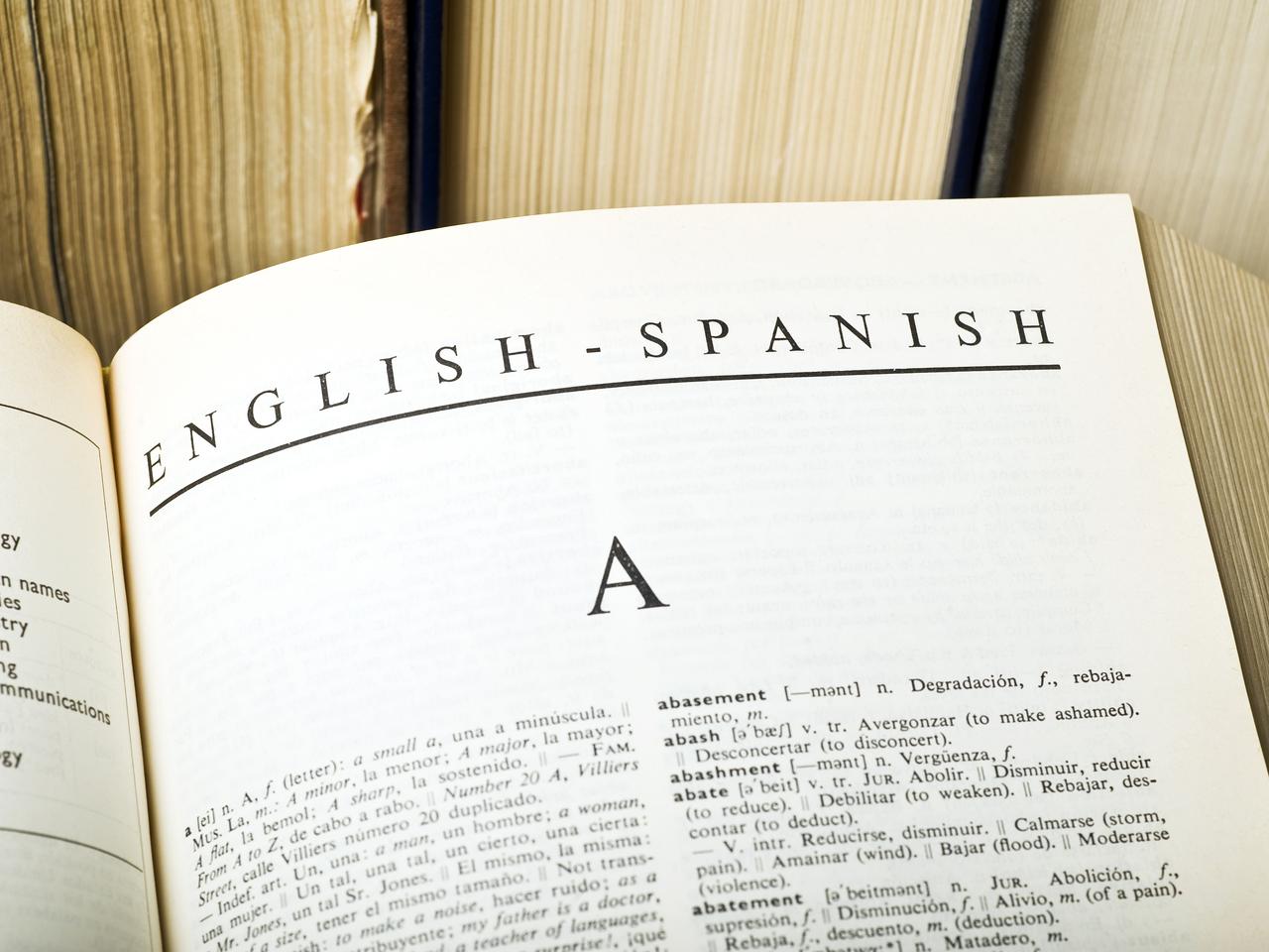 Letter A of english spanish dictionary.