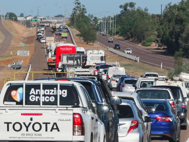 Traffic was banked back to Hidden Valley after a peak hour multi-vehicle crash. Picture: Glenn Campbell