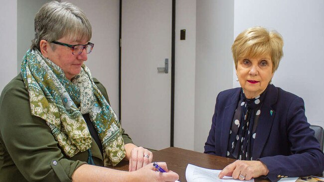 City of Mount Gambier CEO Sarah Philpott and Mayor of Mount Gambier Lynette Martin review the Belgravia operator contract for the Wulanda Recreation & Convention Centre. Picture: Supplied