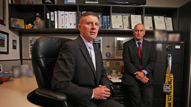 Police officers Peter Yeomans (left) and John Kurlatek are part of the Child Abuse Squad at Parramatta. Picture: Sam Ruttyn