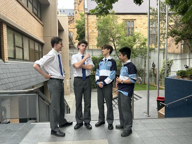 St Mary's Cathedral College students Will Kelleher, Harry Reed, Harry Abbey and Dylan Tran discuss the exam.