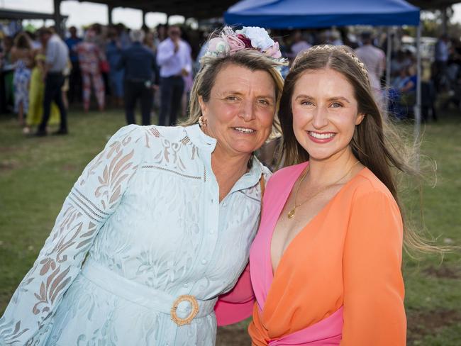 Jo Glasheen (left) and Anna Wilshire at the Clifton Races hosted by Clifton Jockey Club, Saturday, October 28, 2023. Picture: Kevin Farmer