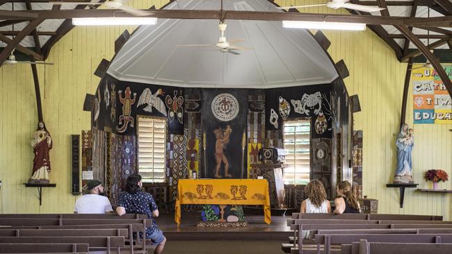 The elaborate altar in the Catholic church on Bathurst Island. Picture: Tourism NT