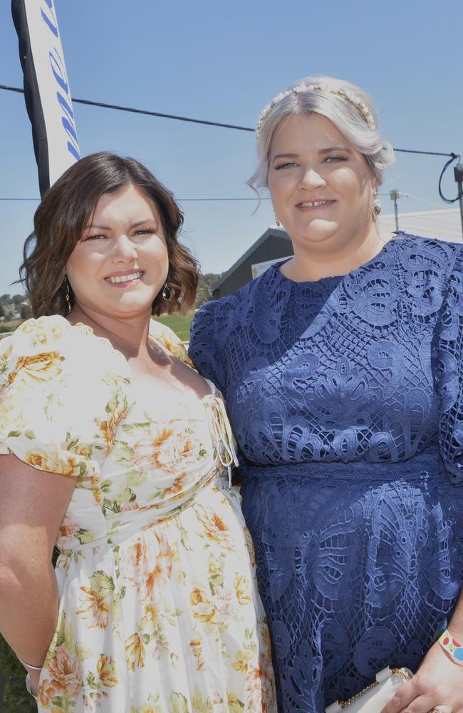 Megan (L) and Bec (R) at Warwick Cup race day at Allman Park Racecourse, Saturday, October 14, 2023. Picture: Jessica Klein