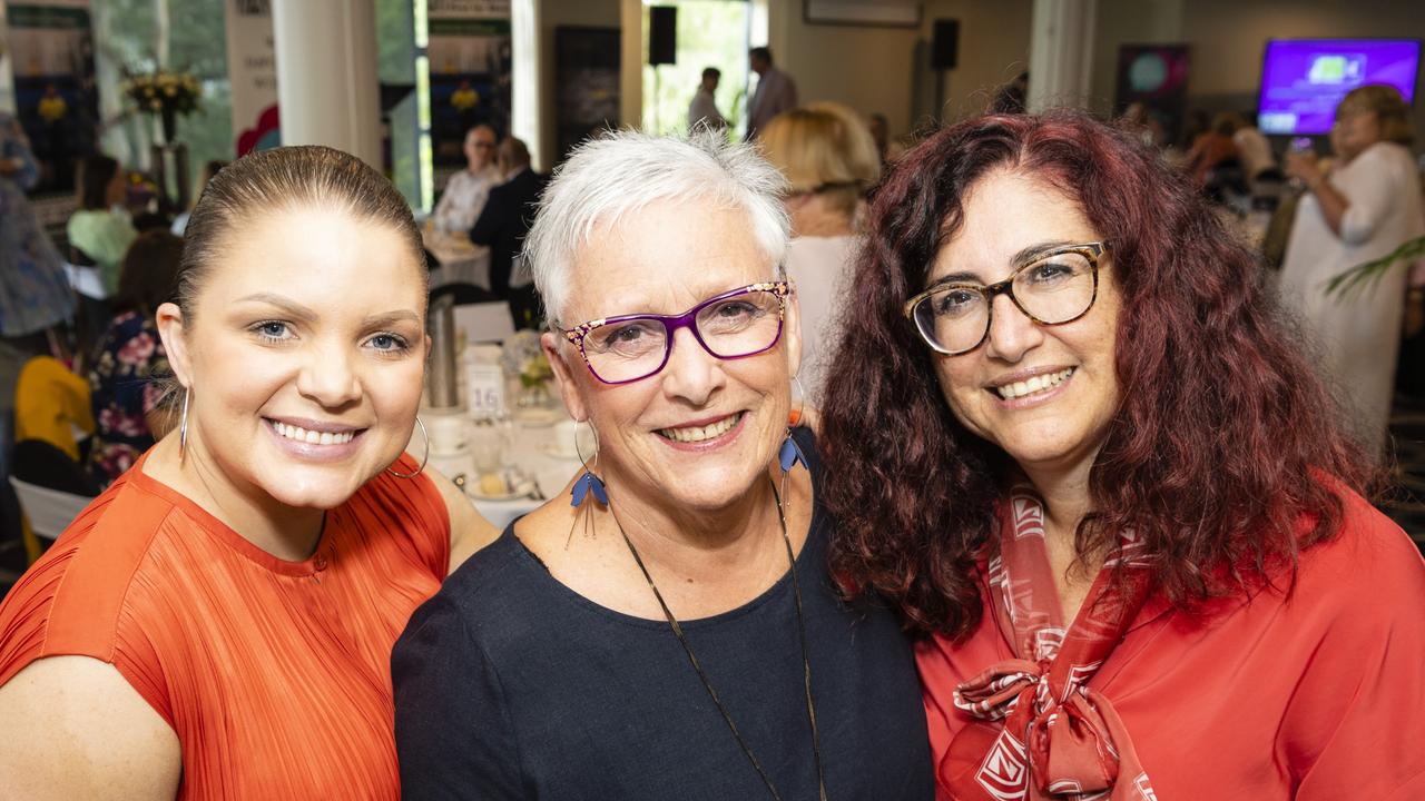 Zonta Club of Toowoomba Garden City members (from left) Claire Campbell, Lyn Nicholson and Sonia Wood at the International Women's Day luncheon are (from left) presented by Zonta Club of Toowoomba Area at Picnic Point, Friday, March 4, 2022. Picture: Kevin Farmer