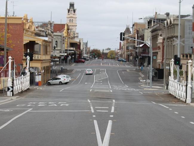 The open gates allowing Lydiard St traffic to cross the railway line. Picture: Facebook/Ballarat Historical Society