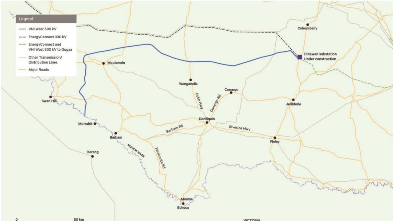 The 239km route of the VNI West Interconnector in NSW.