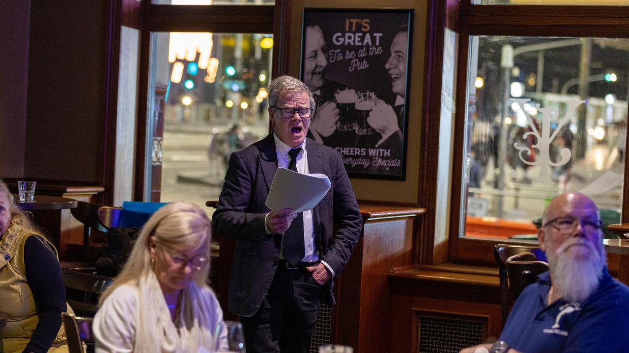 Melbourne, Australia: Patrons sing a hymn during the telecast of the Queen Elizabeth II funeral being telecast at the Young &amp; Jacksons Pub. Picture: Getty Images