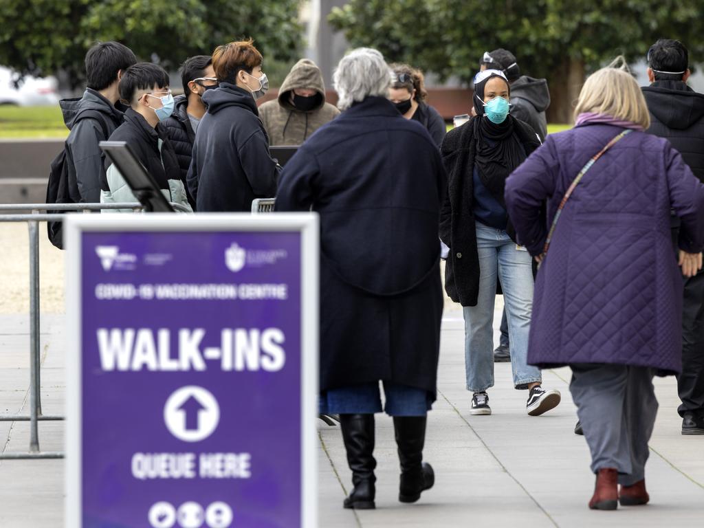 Victorians are being urged to turn up for their Covid-19 vaccinations, as the state recorded two new local cases on Saturday. Picture: NCA NewsWire / David Geraghty