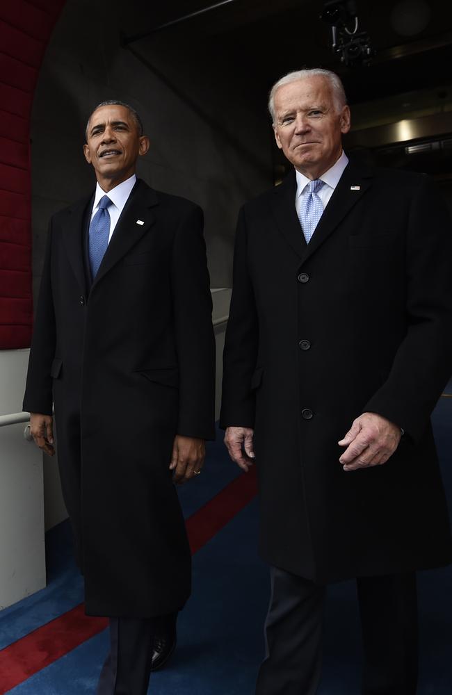 President Barack Obama and Vice President Joe Biden arrive on Capitol Hill in Washington on January 20, 2017, for the presidential inauguration of Donald Trump. Picture: AP