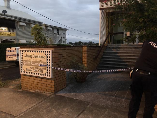 Adalong Guesthouse in South Brisbane has been closed off by police. Picture: 7 News