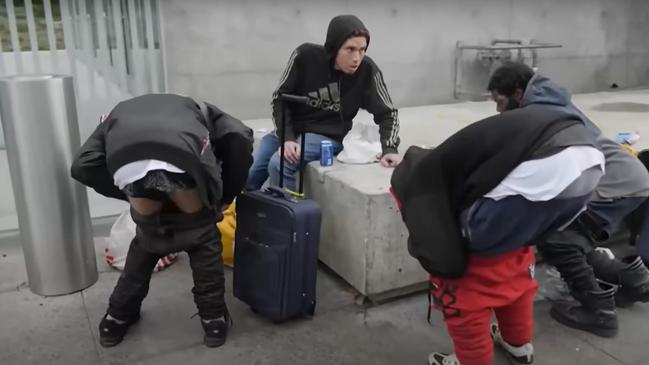 Nitazene addicts on the streets in San Francisco, USA in 2023. There are concerns theses scenes could be replicated in Queensland. Photo: Sky News / Supplied