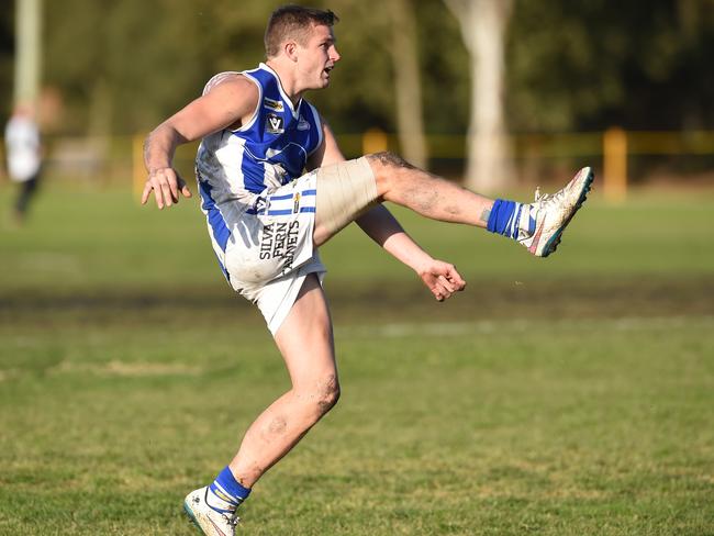 Langwarrin’s Gerard Brown slots one for the Kangaroos. Picture: Chris Eastman