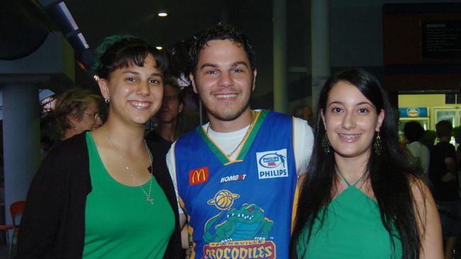 Anna and Evan Hatzithomas with Eleni Paleologos at the Crocs V The Hawks basketball game at the Swamp Pic Bryan Lynch GT366059