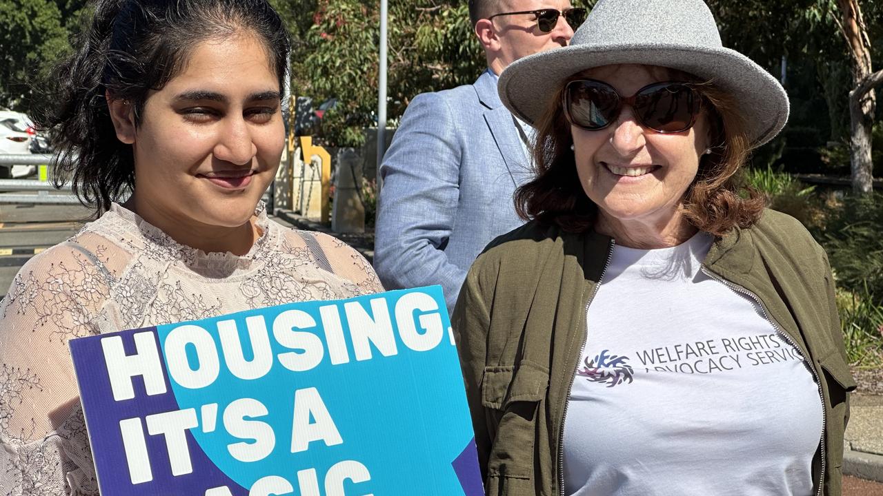 Renters and housing advocates rallied at Parliament House in Perth on Tuesday.