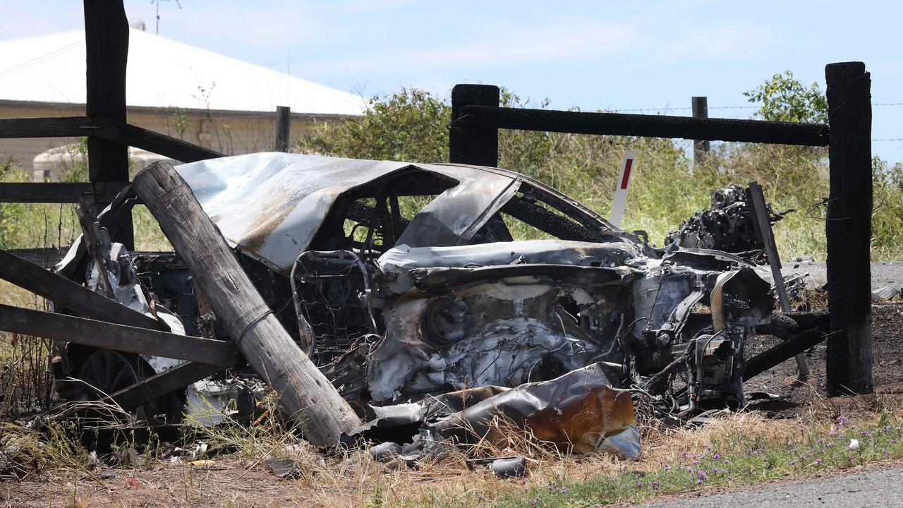 Forensic police investigating at the scene of a car crash in Brightview, west of Brisbane. Picture: Liam Kidston.