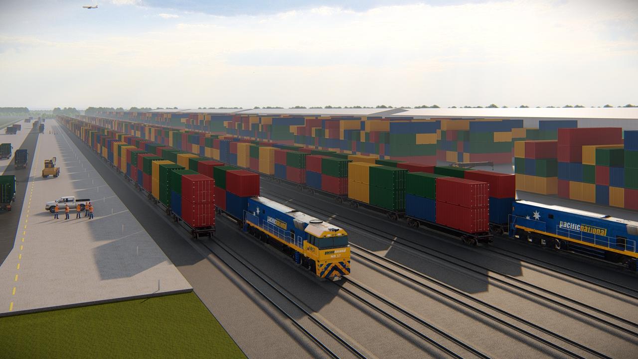 An artist's impression of how the Inland Rail multimodal freight hub at Wellcamp will look.