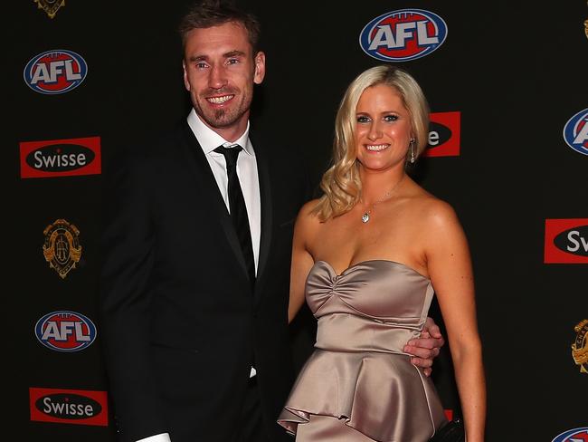 Former Richmond player Shane Tuck, who died last year at age 38, with his wife Katherine at the 2012 Brownlow Medal.