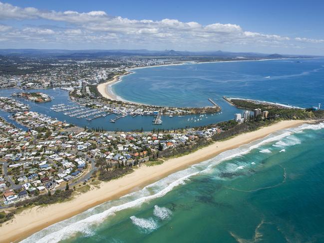 Aerial view taking in Buddina beach, Point Cartwright and Mooloolaba . Photo Lachie Millard