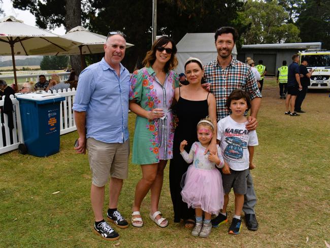 Darren Lynch, Kerryn Lynch, Holly Cohoe, Sean Cohoe, Annika and Jackson at the Alex Scott &amp; Staff Woolamai Cup on Saturday, February 8, 2025. Picture: Jack Colantuono