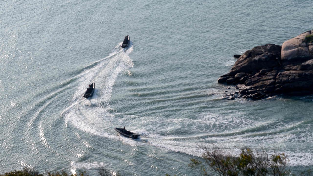 Three military boats from Taiwan's Amphibious Reconnaissance and Patrol Unit patrol the Matsu Islands on April 9, 2023. Picture: Jack Moore/AFP