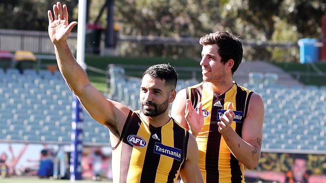 Puopolo leaves the ground after his last AFL game with Hawthorn in 2020. Picture: Sarah Reed